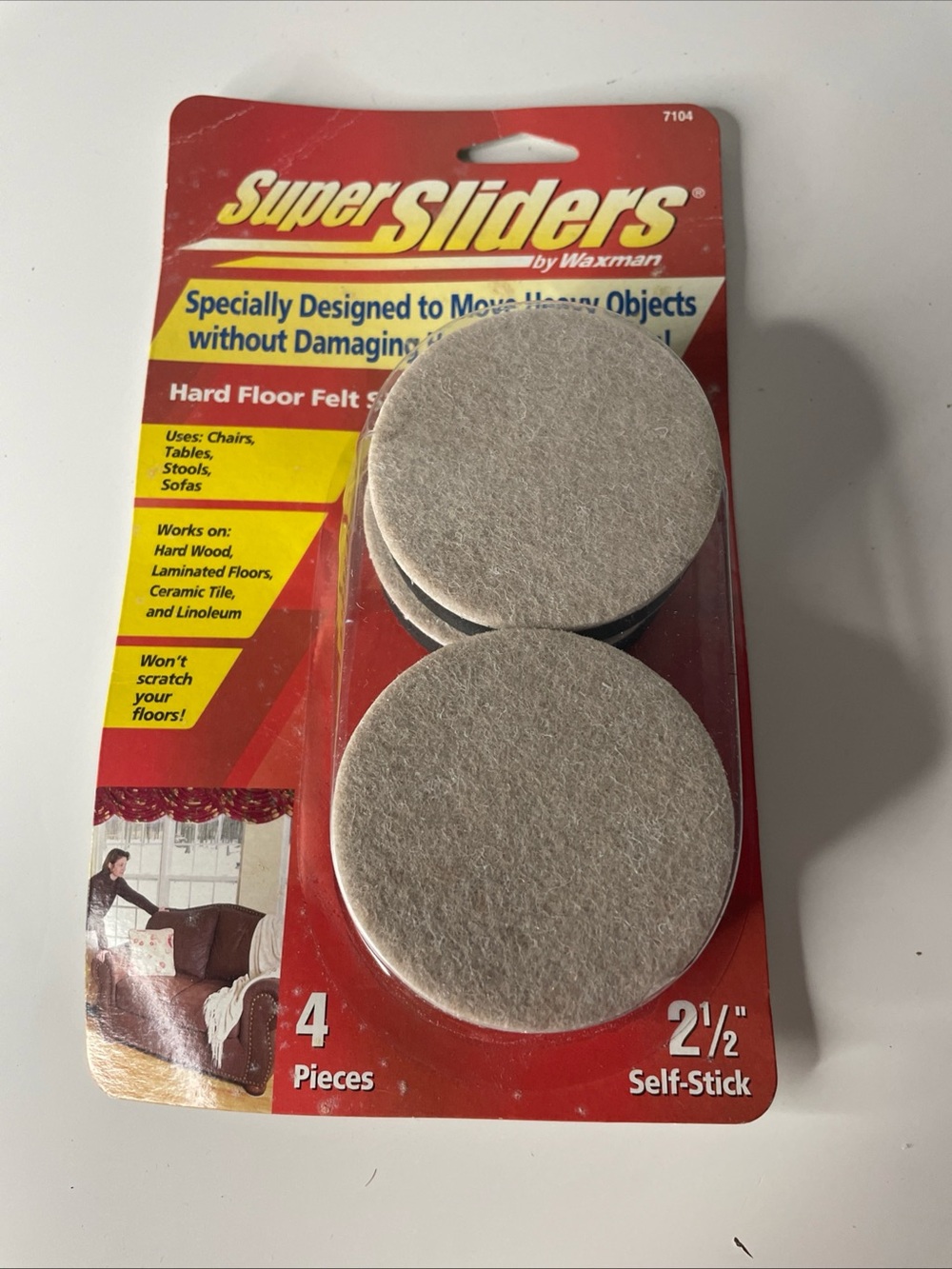 4 Super Sliders Self-Stick Hard Surfaces felt sliders casters 2-1/2"
